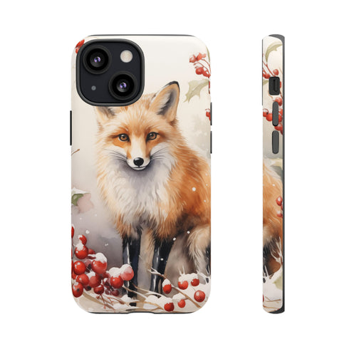 Christmas Fox in a Wreath of Red Berries - Impact Resistant Phone Case iPhone 13 Mini Matte